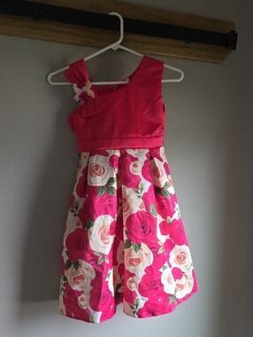 Girls' Pink Floral One-Shoulder Dress
